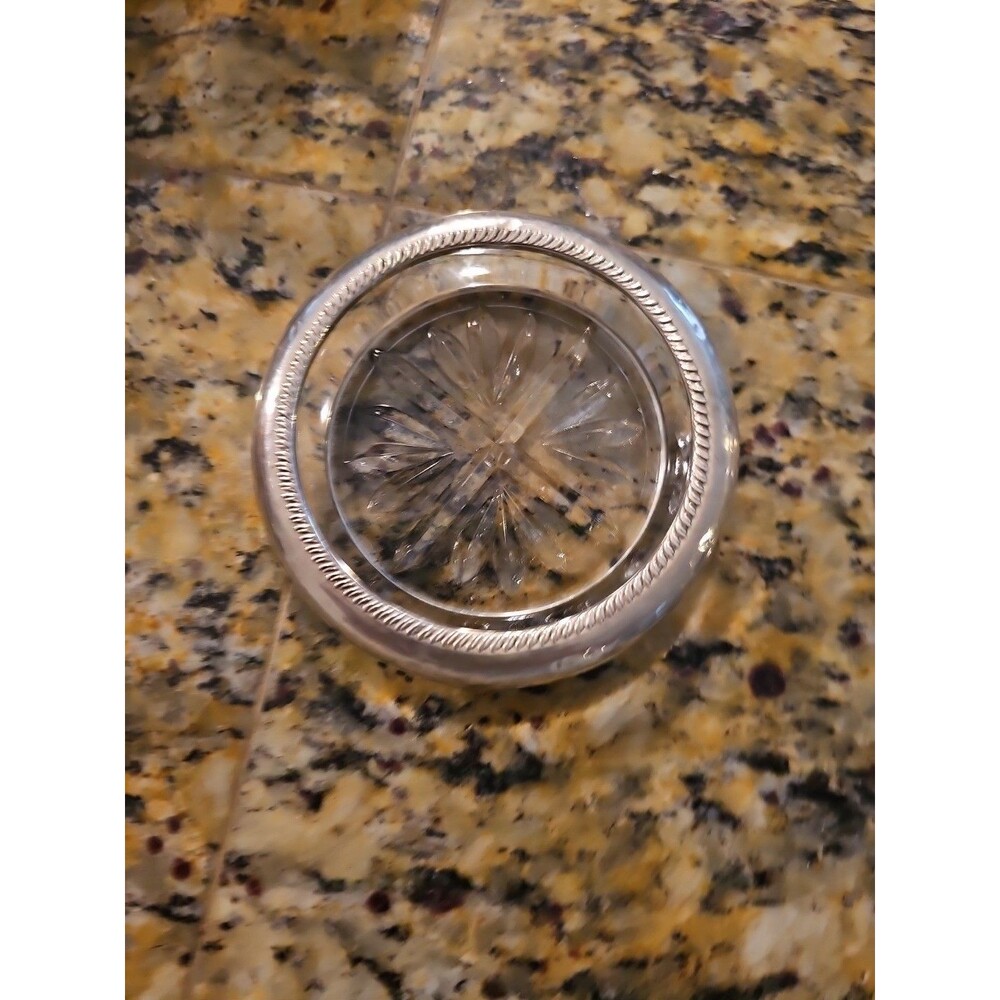 Single Vintage Leonard Silver Plated Glass Starburst Coasters MCM Ashtray